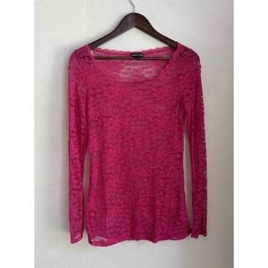 Vintage Y2K Wet Seal Sheer Lace Boat Neck Top L Hot Pink Fairy Grunge Goth Emo